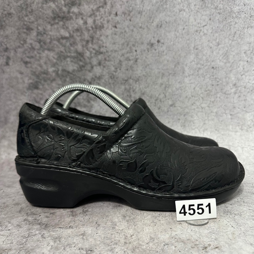 B.O.C. Peggy Clogs Womens Size 11 Black Tooled Floral Embossed Slip On Comfort